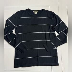 Eddie Bauer Men's Sz S Black White Striped Cotton Crewneck Classic Sweater